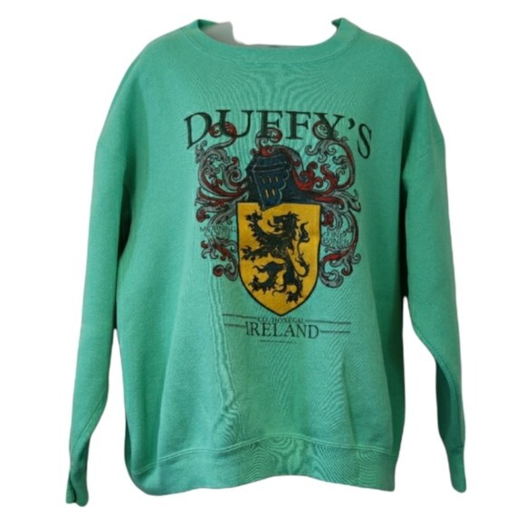 Vintage Health Knit Sweatshirt Green Duffys Ireland Irish Crest Pullover XL - Picture 1 of 12